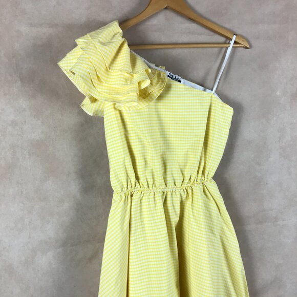 THE EDIT Yellow Gingham Plaid One-Shoulder Asymmetrical Sun Dress NWT MEDIUM - Picture 6 of 7